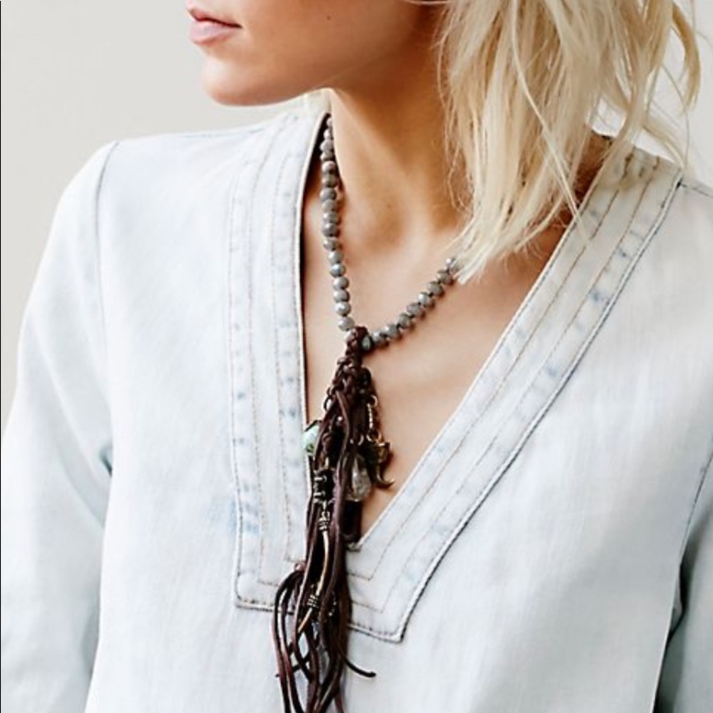 Free People Labradorite And Leather Necklace